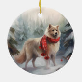 Finse Lappund Hond in Sneeuw Kerstmis Keramisch Ornament (Achterkant)