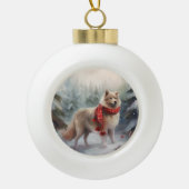 Finse Lappund Hond in Sneeuw Kerstmis Keramische Bal Ornament (Voorkant)
