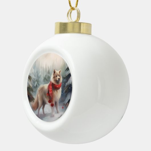 Finse Lappund Hond in Sneeuw Kerstmis Keramische Bal Ornament (Rechts)