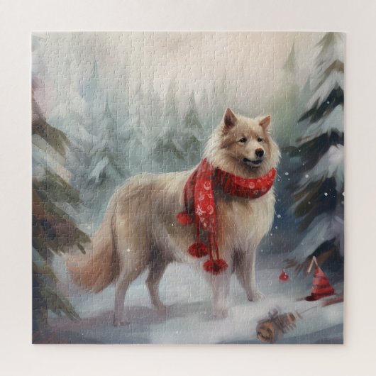 Finse Lappund Hond in Sneeuw Kerstmis Legpuzzel (Verticaal)