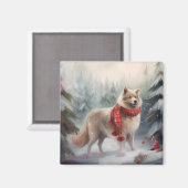 Finse Lappund Hond in Sneeuw Kerstmis Magneet (Voorkant / Achterkant)