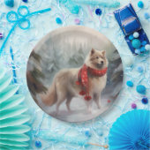 Finse Lappund Hond in Sneeuw Kerstmis Papieren Bordje (Feest)