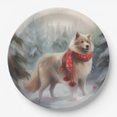 Finse Lappund Hond in Sneeuw Kerstmis Papieren Bordje (Voorkant)