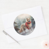 Finse Lappund Hond in Sneeuw Kerstmis Ronde Sticker (Envelop)