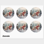 Finse Lappund Hond in Sneeuw Kerstmis Ronde Sticker (Vel)