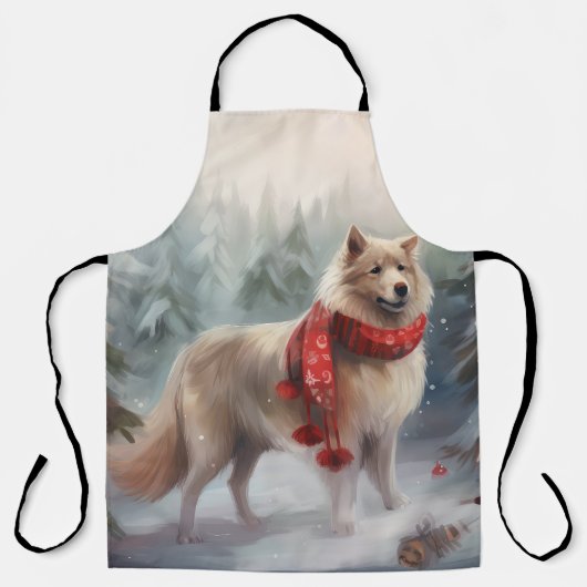 Finse Lappund Hond in Sneeuw Kerstmis Schort (Voorkant)