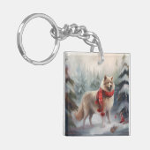 Finse Lappund Hond in Sneeuw Kerstmis Sleutelhanger (Voorkant Links)