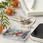 Finse Lappund Hond in Sneeuw Kerstmis Sleutelhanger (Voorkant Rechts)