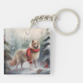 Finse Lappund Hond in Sneeuw Kerstmis Sleutelhanger (Achterkant)