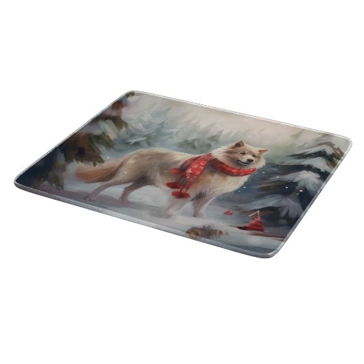 Finse Lappund Hond in Sneeuw Kerstmis Snijplank (Hoek)