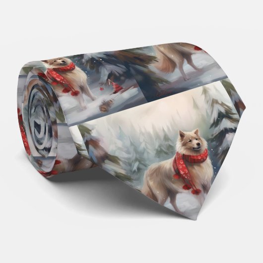 Finse Lappund Hond in Sneeuw Kerstmis Stropdas (Opgerold)