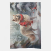 Finse Lappund Hond in Sneeuw Kerstmis Theedoek (Verticaal)
