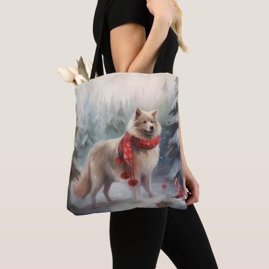 Finse Lappund Hond in Sneeuw Kerstmis Tote Bag (Dichtbij)