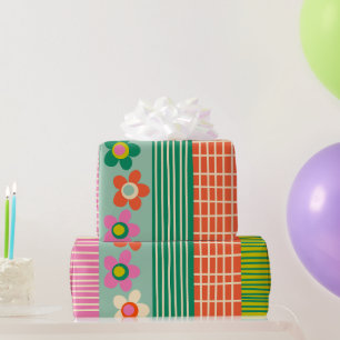 Finse Patchwork Vrolijke Bloem Streep Patroon Cadeaupapier