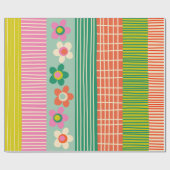 Finse Patchwork Vrolijke Bloem Streep Patroon Cadeaupapier (Vlak)