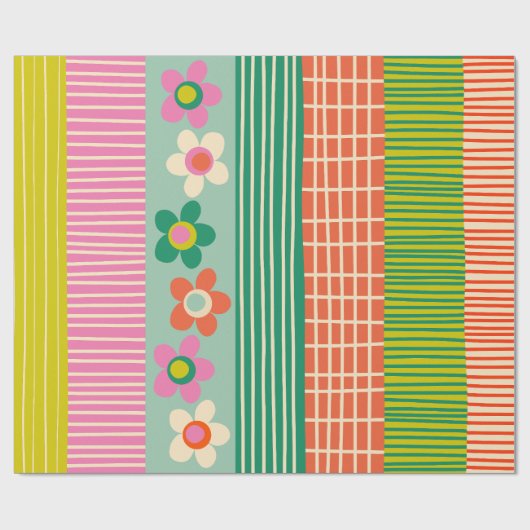Finse Patchwork Vrolijke Bloem Streep Patroon Cadeaupapier (Vlak)