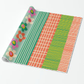 Finse Patchwork Vrolijke Bloem Streep Patroon Cadeaupapier (Uitgerold)