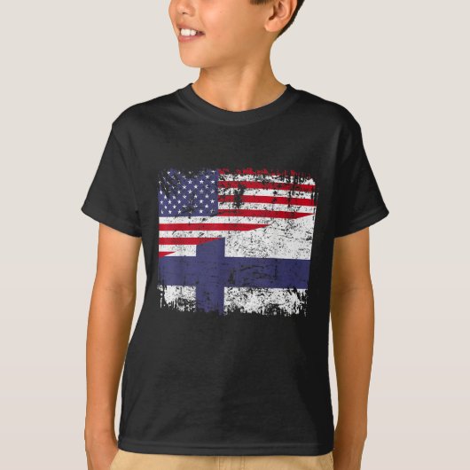 FINSE ROOTS Half Amerikaanse vlag USA FINLAND VLAG T-shirt (Voorkant)