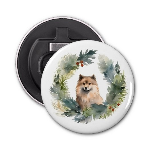 Finse schort kerst krans feestelijke pup button flesopener (Voorkant)