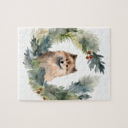 Finse schort kerst krans feestelijke pup legpuzzel (Horizontaal)