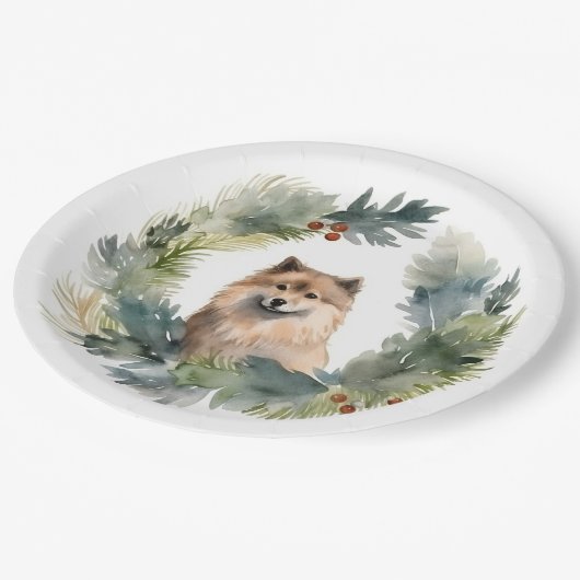 Finse schort kerst krans feestelijke pup papieren bordje (Gekanteld)