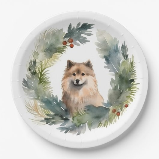 Finse schort kerst krans feestelijke pup papieren bordje (Voorkant)