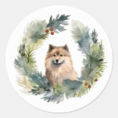 Finse schort kerst krans feestelijke pup ronde sticker (Voorkant)