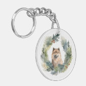 Finse schort kerst krans feestelijke pup sleutelhanger (Voorkant Links)