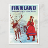 Finse sneeuw, vrouw op ski met herten,  briefkaart (Voorkant)