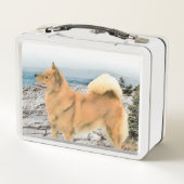 Finse spitz bij Seashore-schilderij - Dog Art (Achterkant)