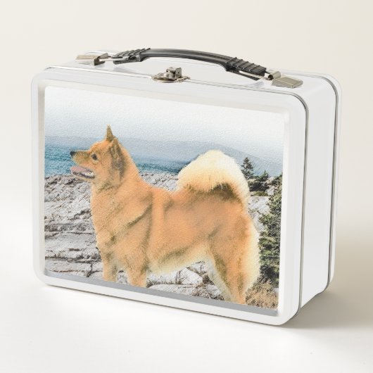 Finse spitz bij Seashore-schilderij - Dog Art (Voorkant)