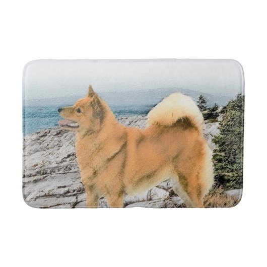 Finse spitz bij Seashore-schilderij - Dog Art Badmat (Voorkant)