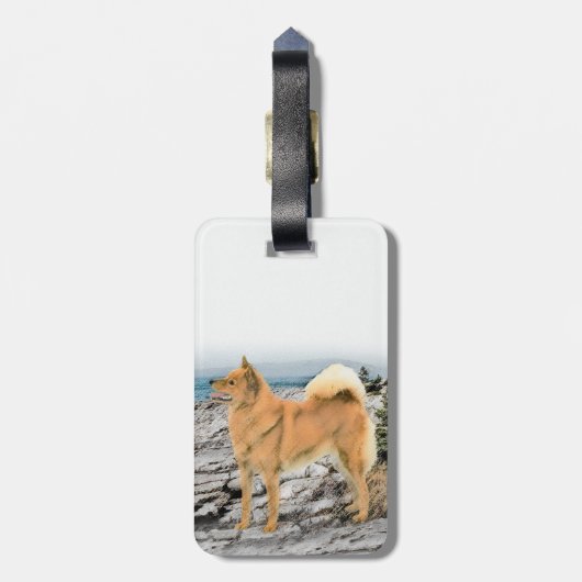 Finse spitz bij Seashore-schilderij - Dog Art Bagagelabel (Achterkant verticaal)