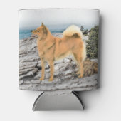 Finse spitz bij Seashore-schilderij - Dog Art Blikjeskoeler (Voorkant)