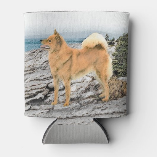Finse spitz bij Seashore-schilderij - Dog Art Blikjeskoeler (Voorkant)