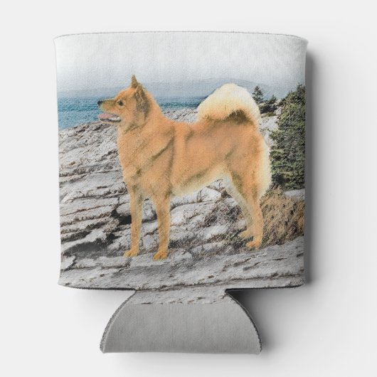 Finse spitz bij Seashore-schilderij - Dog Art Blikjeskoeler (Achterkant)