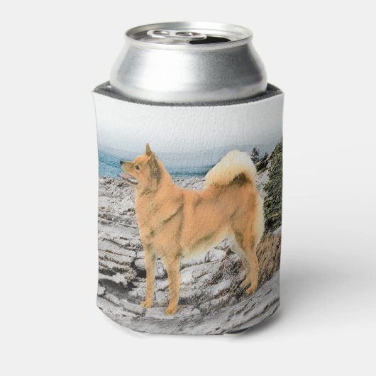 Finse spitz bij Seashore-schilderij - Dog Art Blikjeskoeler (Blikje Achterkant)