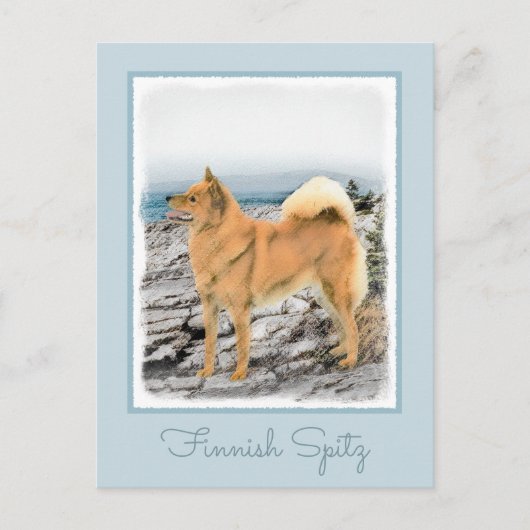 Finse spitz bij Seashore-schilderij - Dog Art Briefkaart (Voorkant)