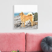 Finse spitz bij Seashore-schilderij - Dog Art Canvas Afdruk (Insitu (Woonkamer))