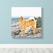 Finse spitz bij Seashore-schilderij - Dog Art Canvas Afdruk (Insitu (Houten vloer))