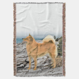 Finse spitz bij Seashore-schilderij - Dog Art Deken