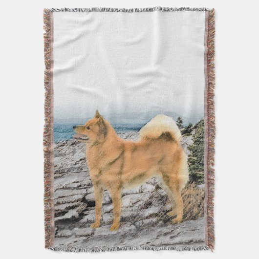 Finse spitz bij Seashore-schilderij - Dog Art Deken (Voorkant Verticaal)