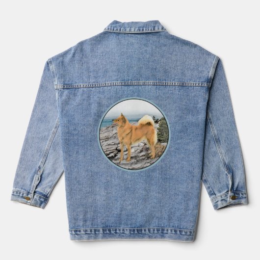 Finse spitz bij Seashore-schilderij - Dog Art Denim Jacket (Achterkant)