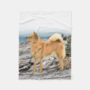 Finse spitz bij Seashore-schilderij - Dog Art Fleece Deken
