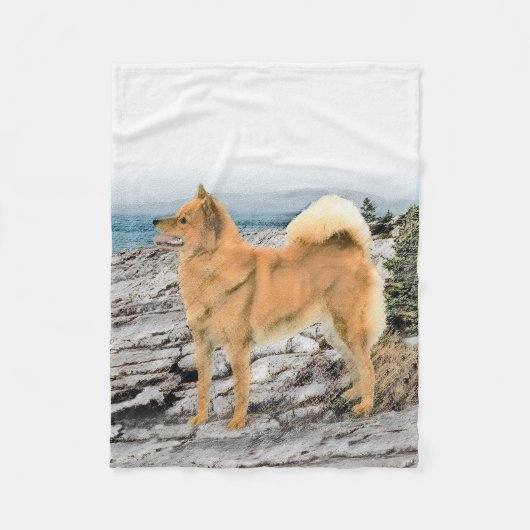 Finse spitz bij Seashore-schilderij - Dog Art Fleece Deken (Voorkant)