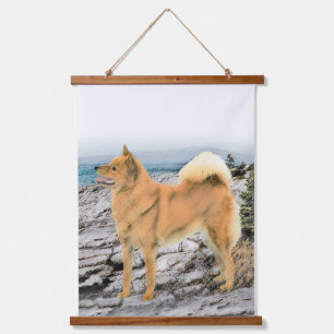 Finse spitz bij Seashore-schilderij - Dog Art Hangend Wandkleed