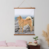 Finse spitz bij Seashore-schilderij - Dog Art Hangend Wandkleed (Slaapkamer)