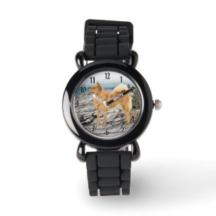 Finse spitz bij Seashore-schilderij - Dog Art Horloge
