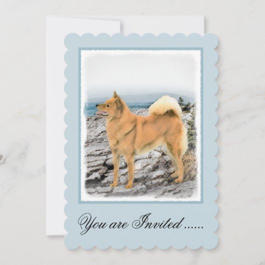 Finse spitz bij Seashore-schilderij - Dog Art Kaart (Voorkant)