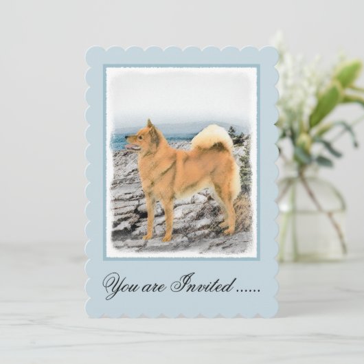 Finse spitz bij Seashore-schilderij - Dog Art Kaart (Staand voorkant)